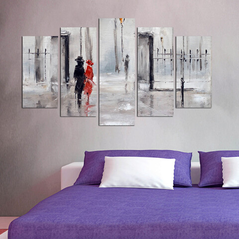 Pictură decorativă MDF, 5PMDF-64, 100% MDF (Thickness: 3 mm) / Size: 20 x 60 cm (1 Piece) / 20 x 50 cm (2 Pieces) / 20 x 40 cm (2 Pieces) / Total Size: 110 x 60 cm, Multicolor