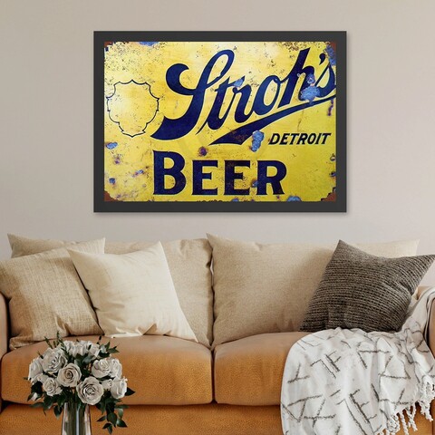 Tablou decorativ, Detroit Beer (35 x 45), Polistiren, Galben / Albastru închis