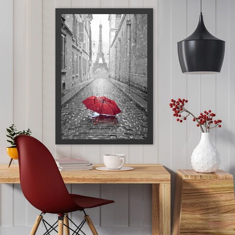 Tablou decorativ, Eiffel Tower 2 (35 x 45), Polistiren, Negru/Rosu