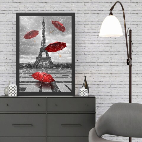 Tablou decorativ, Eiffel Tower 3 (35 x 45), Polistiren, Negru/Rosu