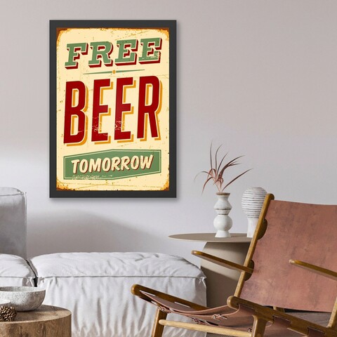 Tablou decorativ, Free Beer (35 x 45), Polistiren, Verde / Roșu / Crem