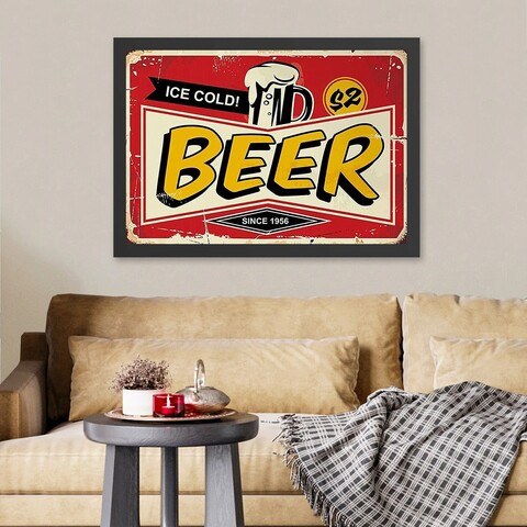 Tablou decorativ, Ice Cold Beer 2 (35 x 45), Polistiren, Roșu / Galben / Negru / Crem
