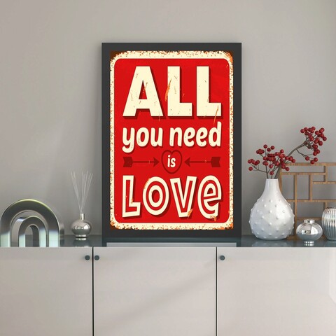Tablou decorativ, Love (35 x 45), Polistiren, Roșu / Crem