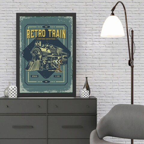 Tablou decorativ, Retro Train (35 x 45), Polistiren, Multicolor