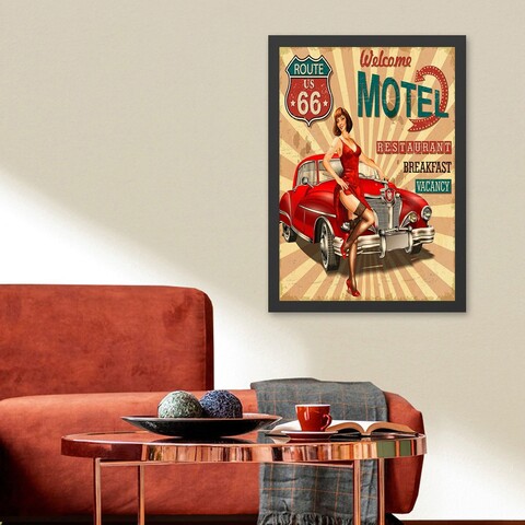 Tablou decorativ, Welcome Motel (35 x 45), Polistiren, Multicolor
