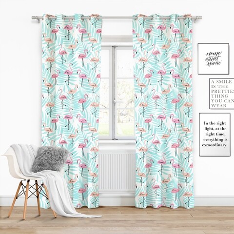 Draperie Zaslona Flamingo, Fashion Goods, 140x250, poliester, albastru deschis/roz