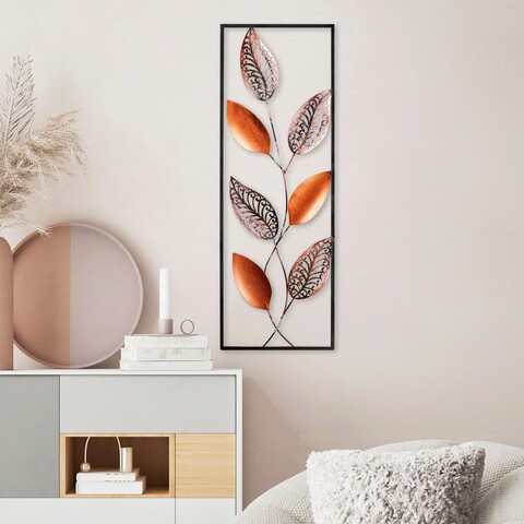 Decoratiune de perete, Leaf 3, Metal, Dimensiune: 32 x 90 cm, Multicolor