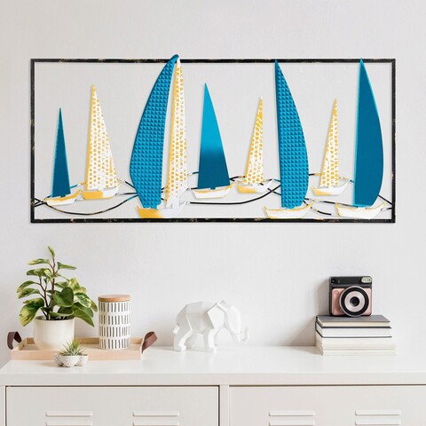 Decoratiune de perete, Yelkenli 2, Metal, 90 x 40 cm, Multicolor