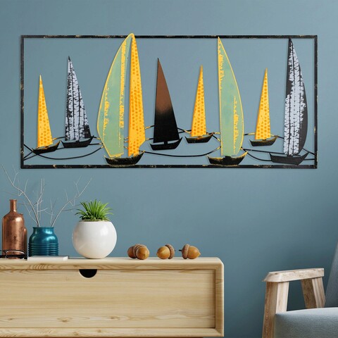 Decoratiune de perete, Yelkenli 3, Metal, 90 x 40 cm, Multicolor