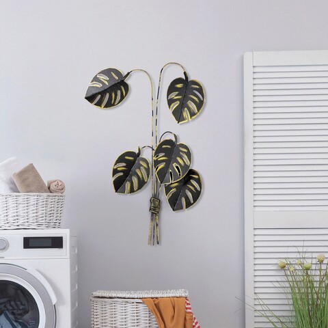 Decoratiune de perete, Monstera, Metal, Dimensiune: 68 x 98 cm, Multicolor