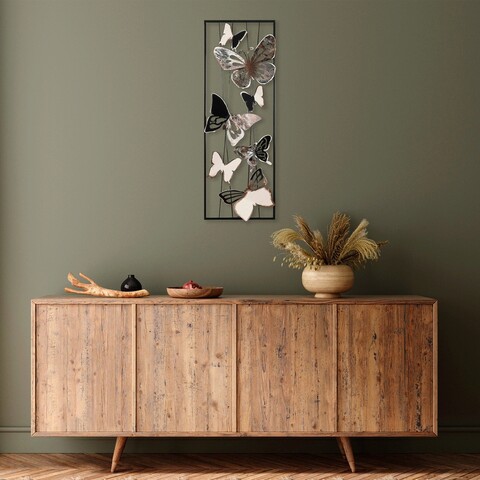Decoratiune de perete, Kelebek, Metal, Dimensiune: 32 x 90 x 5 cm, Multicolor