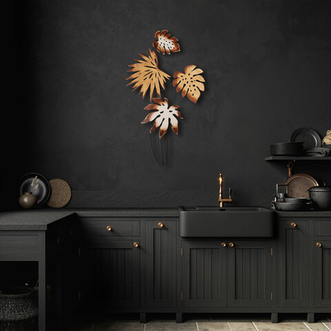 Decoratiune de perete, Monstera v3, Metal, Dimensiune: 69 x 113 cm, Multicolor