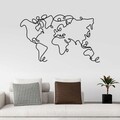 Decoratiune de perete, World Map, Metal, Grosime: 2 mm, Negru