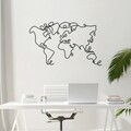 Decoratiune de perete, World Map, Metal, Grosime: 2 mm, Negru
