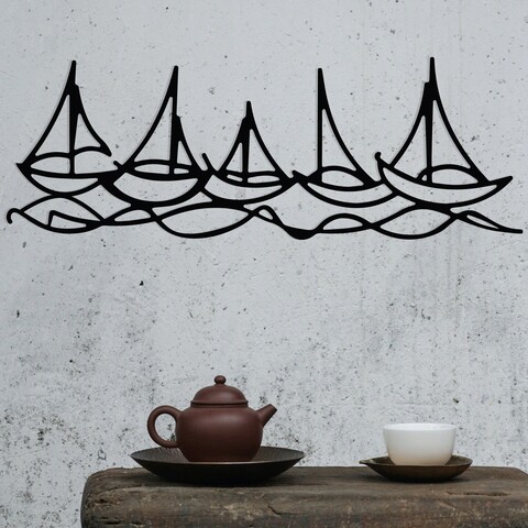 Decoratiune de perete, Ships In Water, metal, 68 x 24 cm, negru