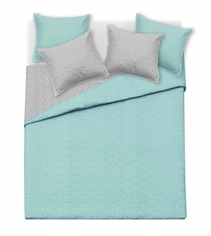 Cuvertura cu 2 fete Mieta, Fashion Goods, 200x220 cm, microfibra, turcoaz/gri