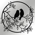 Decoratiune de perete, Birds In The Tree, metal, 49.5 x 48 cm, negru