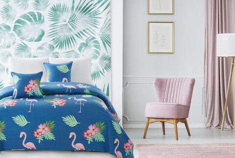 Cuvertura Flamingo, Fashion Goods, 200x220 cm, microfibra, albastru/roz