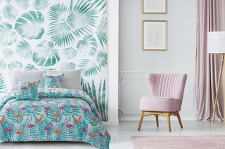 200x220 cm, Albastru Deschis/Roz