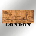 Decoratiune de perete, London v2, lemn/metal, 58 x 30 cm, negru/maro