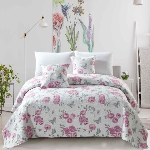 Cuvertura Calmia, Fashion Goods, 200x220 cm, microfibra, alb/roz