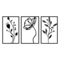 Decoratiune de perete, Flowers, metal, 70 x 39 cm, negru