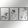 Decoratiune de perete, Flower Face Woman, Metal, 94 x 45 cm, Negru