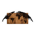 Decoratiune de perete, World Map, lemn/metal, 83 x 35 cm, negru/maro