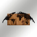 Decoratiune de perete, World Map, lemn/metal, 83 x 35 cm, negru/maro