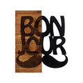 Decoratiune de perete, Bonjour, lemn/metal, 50 x 58 cm, negru/maro