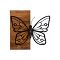 Decoratiune de perete, Butterfly3 Metal Decor, lemn/metal, 59 x 58 cm, negru/maro
