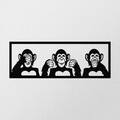 Decoratiune de perete, Three Monkeys-L, metal, 100 x 36 cm, negru