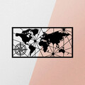 Decoratiune de perete, World Map Medium Metal Wall Decor, metal, 100 x 50 cm, negru
