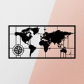 Decoratiune de perete, World Map Metal Decor 7, metal, 121 x 60 cm, negru