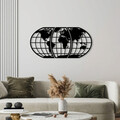 Decoratiune de perete, World Map 11, metal, 116 x 58 cm, negru