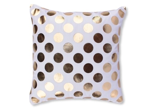 Fata de perna decorativa Dots Zlota, Fashion Goods, 45x45 cm, poliester, alb/auriu