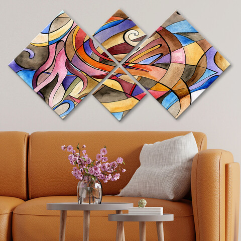 Set 4 tablouri decorative, 4MDF349797698, MDF, Imprimat UV, Multicolor