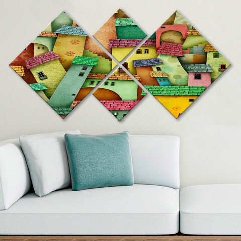 Set 4 tablouri decorative, 4MDF425657590, MDF, Imprimat UV, Multicolor