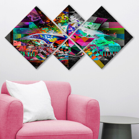 Set 4 tablouri decorative, 4MDF86755856, MDF, Imprimat UV, Multicolor