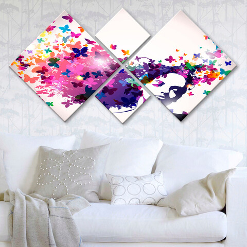 Set 4 tablouri decorative, 4MDF9435306, MDF, Imprimat UV, Multicolor