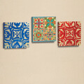 Pictură decorativă din piele PU, AHM037, Piele ecologica, 100% PIELE PU / Cadru: 100% LEMN DE PIN (Grosime: 2,5 cm) / Dimensiune: 33 x 33 cm (3 bucăți), Albastru / Roșu / Crem / Portocaliu / Verde