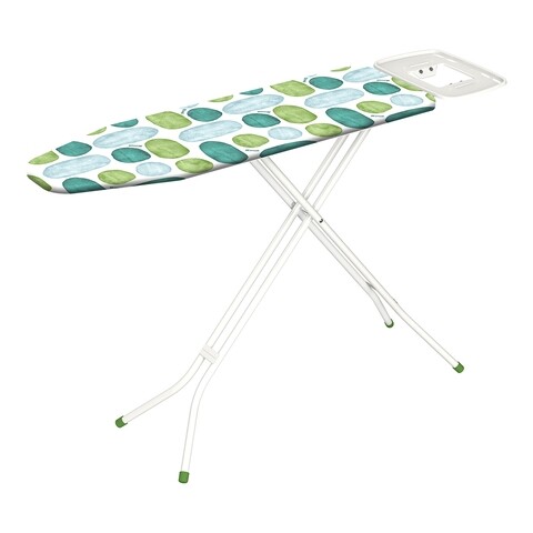 Masa de calcat Roy Green Stone, Gimi,  122 x 38 cm, metal/bumbac/burete, alb/verde