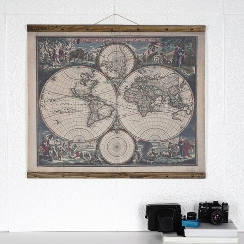 Tablou decorativ, Map111, Lemn, Piele ecologica, Multicolor