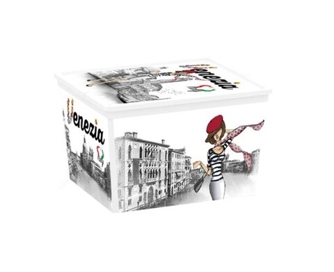 Cutie depozitare cu capac, KIS C-Box Viva Italia Cube, 27 L, plastic
