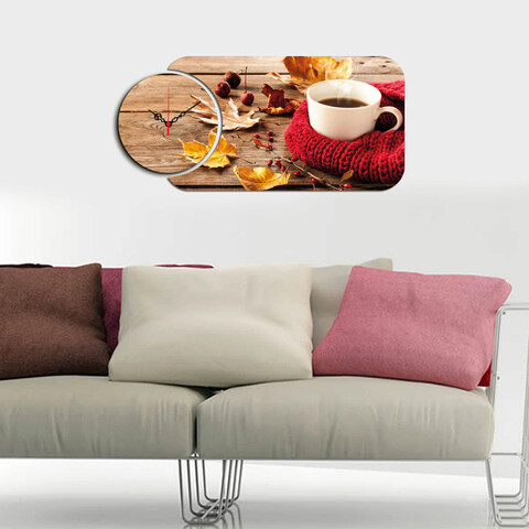 Ceas de perete, YMS-34, 100% MDF (Grosime: 3 mm) / Dimensiune: 68 x 32 cm, Multicolor