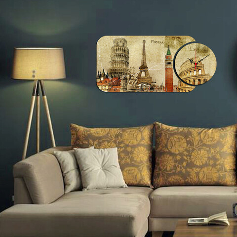 Ceas de perete, YMS-52, 100% MDF (Grosime: 3 mm) / Dimensiune: 68 x 32 cm, Multicolor