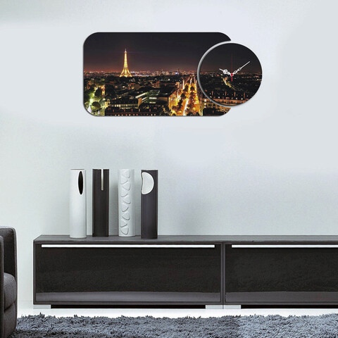 Ceas de perete, YMS-60, 100% MDF (Grosime: 3 mm) / Dimensiune: 68 x 32 cm, Multicolor