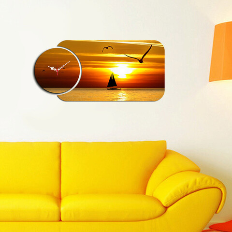 Ceas de perete, YMS-67, 100% MDF (Grosime: 3 mm) / Dimensiune: 68 x 32 cm, Multicolor