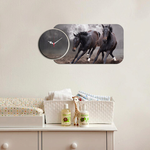 Ceas de perete, YMS-76, 100% MDF (Grosime: 3 mm) / Dimensiune: 68 x 32 cm, Multicolor