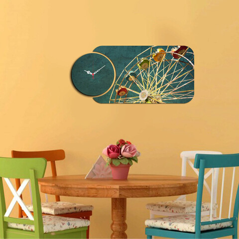 Ceas de perete, YMS-88, 100% MDF (Grosime: 3 mm) / Dimensiune: 68 x 32 cm, Multicolor